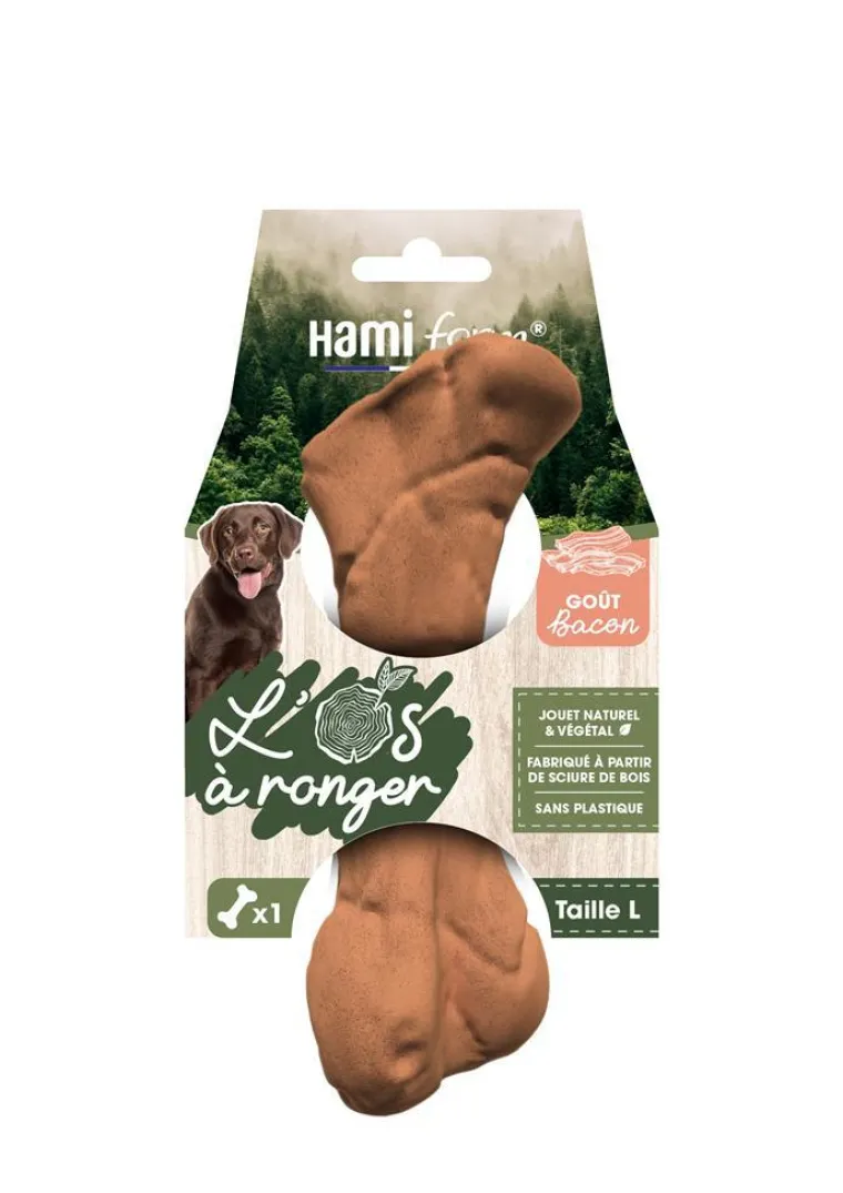 HAMIFORM Jouet pour chien os à ronger goût bacon naturel et végétal Hami form - Taille L