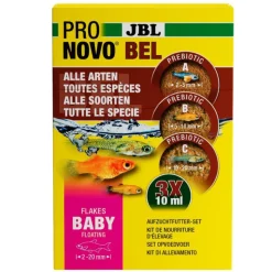 JBL Kit de nourriture d’élevage pour alevins de poissons d'aquarium vivipares Pronovo Bel Flakes Baby - 3 x 10 ml