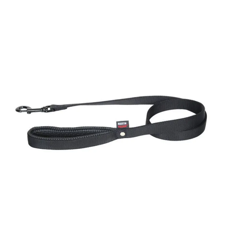MARTIN SELLIER Laisse double noire . 25 mm x 120 cm