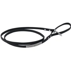 WOUAPY Laisse pour chien noire simili cuir Strass Petmini – 10 mm x 1,2 m