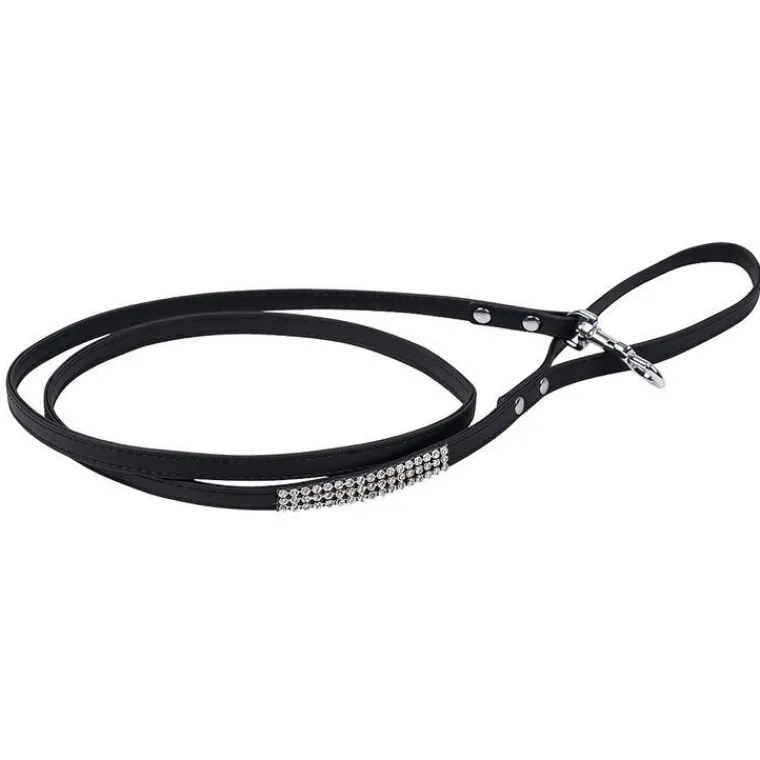 WOUAPY Laisse pour chien noire simili cuir Strass Petmini – 10 mm x 1,2 m