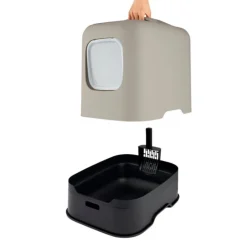ROTHO Maison de toilette pour chat coloris cappucino en plastique recyclé Biala – 44,3 x 39,50 x 51 cm