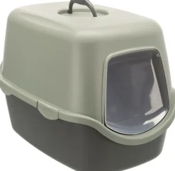 TRIXIE Maison de toilette pour chat coloris gris et vert avec couvercle recyclé Vico - 40 x 40 x 56 cm