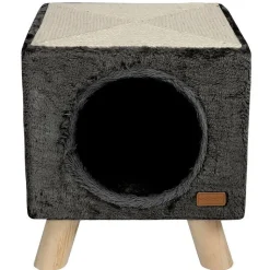 WOUAPY Maison pilotis avec griffoir de coloris anthracite 30 x 30 x 35 cm