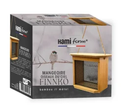 HAMIFORM Mangeoire pour oiseaux du ciel en bambou et métal coloris marron Finnko - 15,6 x 8,7 x 14,3 cm