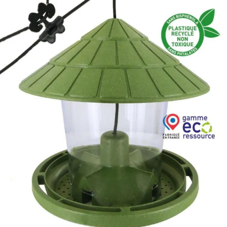 NATURE'S MARKET Mangeoire pour oiseaux en plastique 100 % recyclé coloris vert Natures Market Émilie - 21,7 x 20 cm