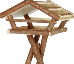 TRIXIE Mangeoire sur pied en bois naturel avec toit - 48 x 27 x 46/130 cm