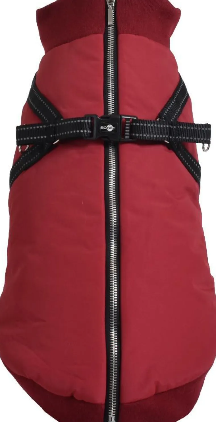 BOBBY Manteau pour chien coloris bordeaux avec harnais intégré Easy - Taille 32S
