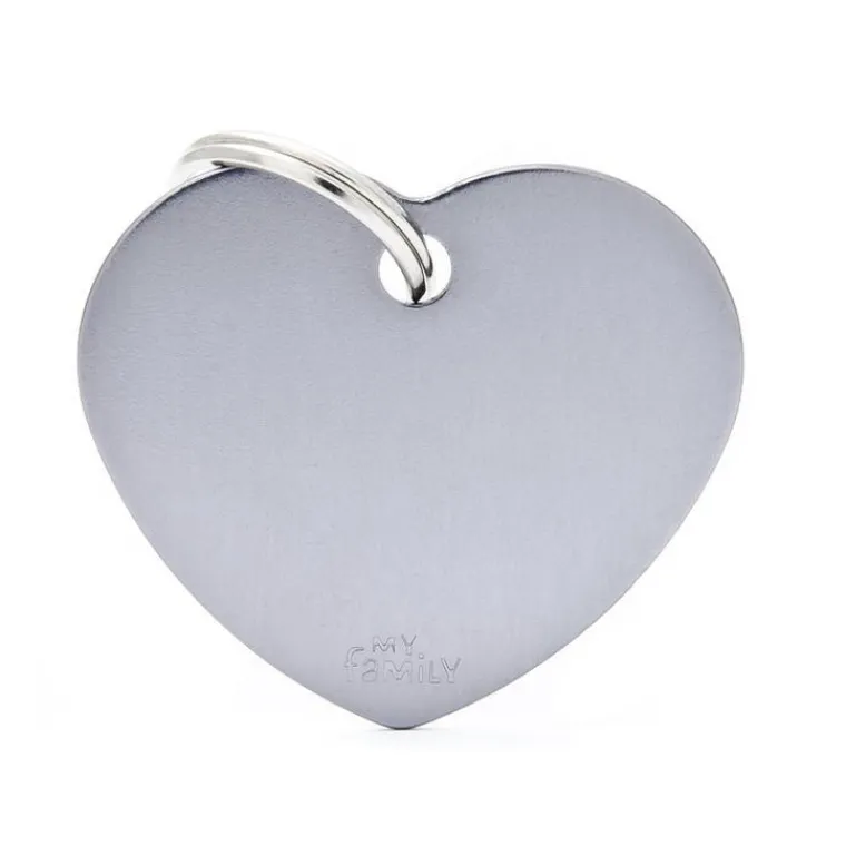 MYFAMILY Médaille basic grand cœur pour chien en aluminium gris
