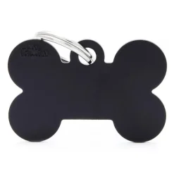 MYFAMILY Médaille basic grand os pour chien en aluminium noir