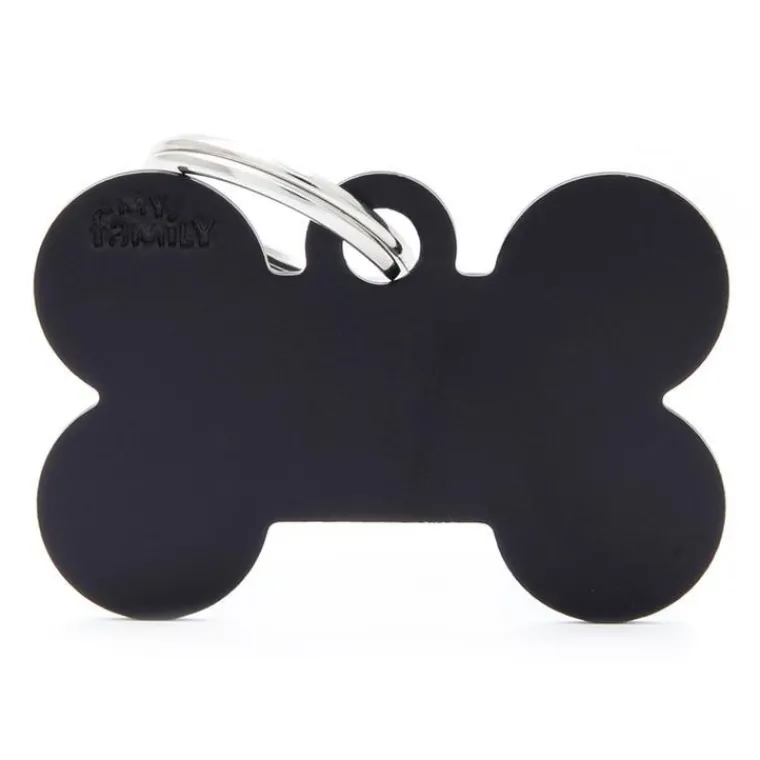 MYFAMILY Médaille basic grand os pour chien en aluminium noir
