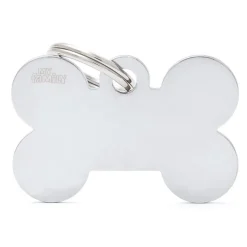 MYFAMILY Médaille basic grand os pour chien en laiton argenté