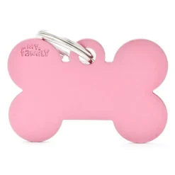 MYFAMILY Médaille basic grand os pour chien en aluminium rose