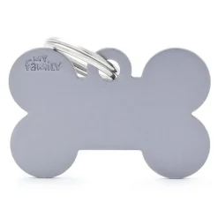 MYFAMILY Médaille basic grand os pour chien en aluminium gris