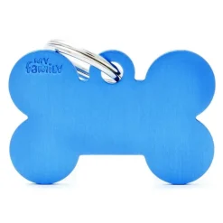 MYFAMILY Médaille basic grand os pour chien en aluminium bleu