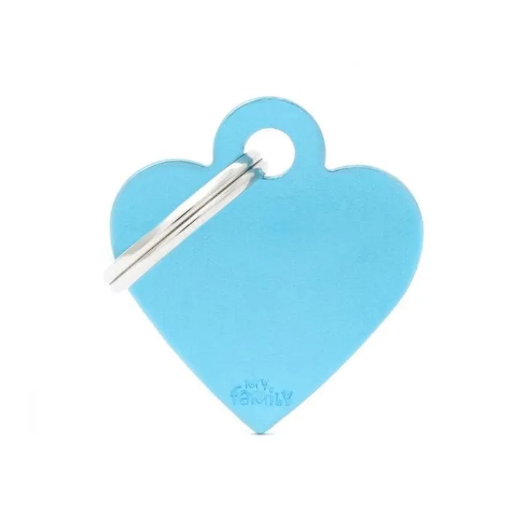 MYFAMILY Médaille basic petit cœur pour chien en aluminium bleu azur