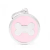 MYFAMILY Médaille classic grand cercle os rose pour chien en acier
