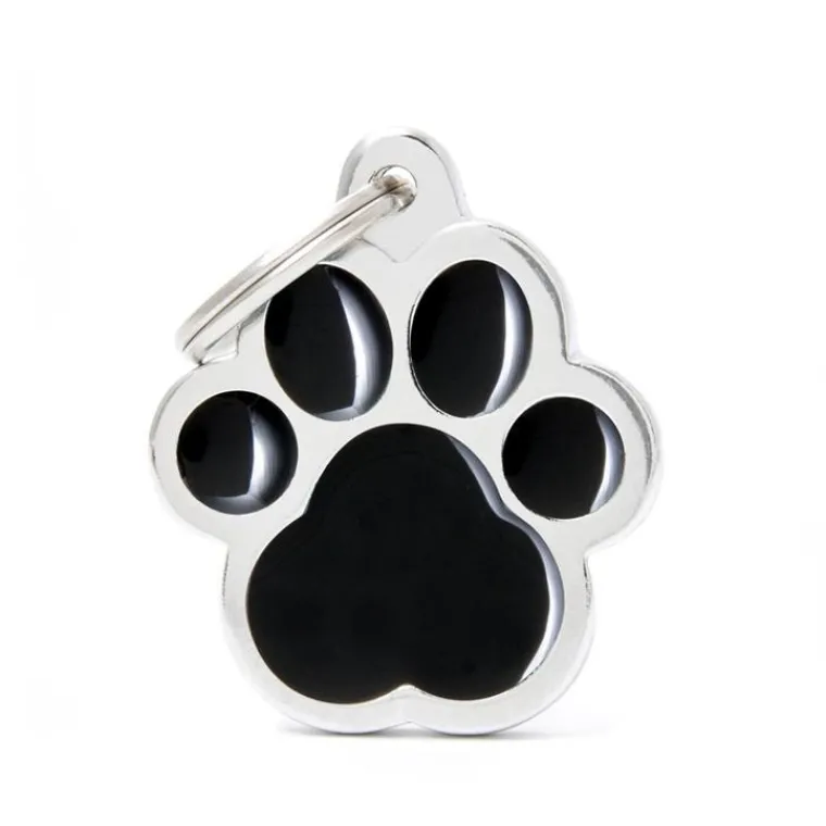 MYFAMILY Médaille classic grande patte noire pour chien en acier