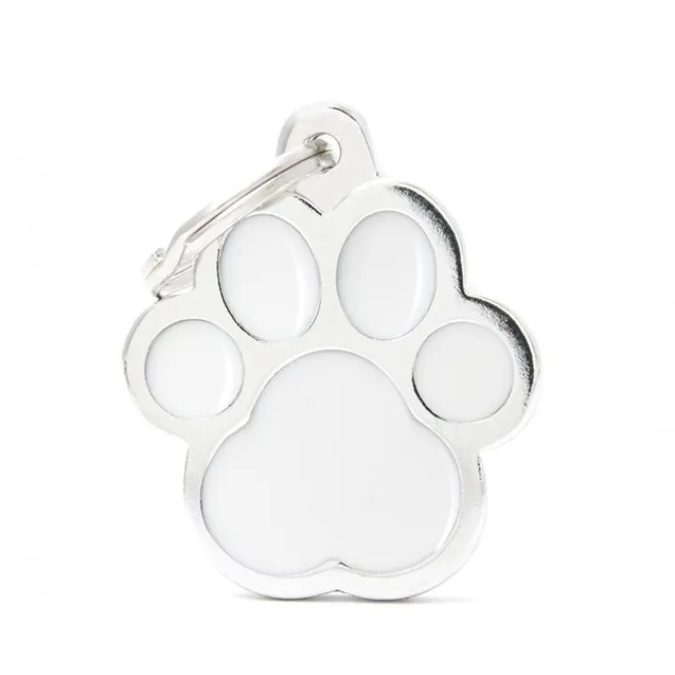 MYFAMILY Médaille classic grande patte blanche pour chien en acier