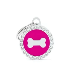 MYFAMILY Médaille glam petit cercle rose avec os