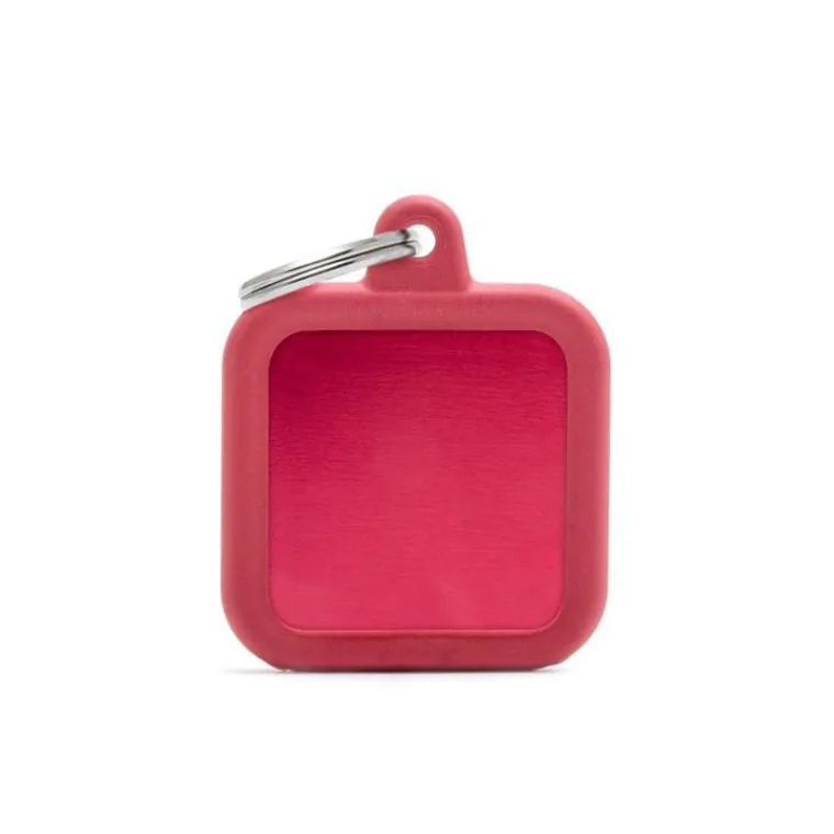 MYFAMILY Médaille hushtag carré rouge en aluminium