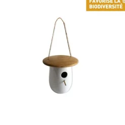 HAMIFORM Nichoir thyni en bois et céramique blanc Ø 18 x H 13,8 cm