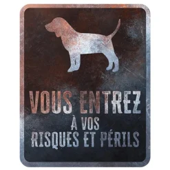 D&D HOME Panneau d'avertissement beagle coloris noir en métal galvanisé - 25 x 20 x 0,3 m