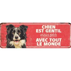 D&D HOME Panneau d'avertissement chien coloris rouge en métal galvanisé - 40 x 13 x 0,3 cm