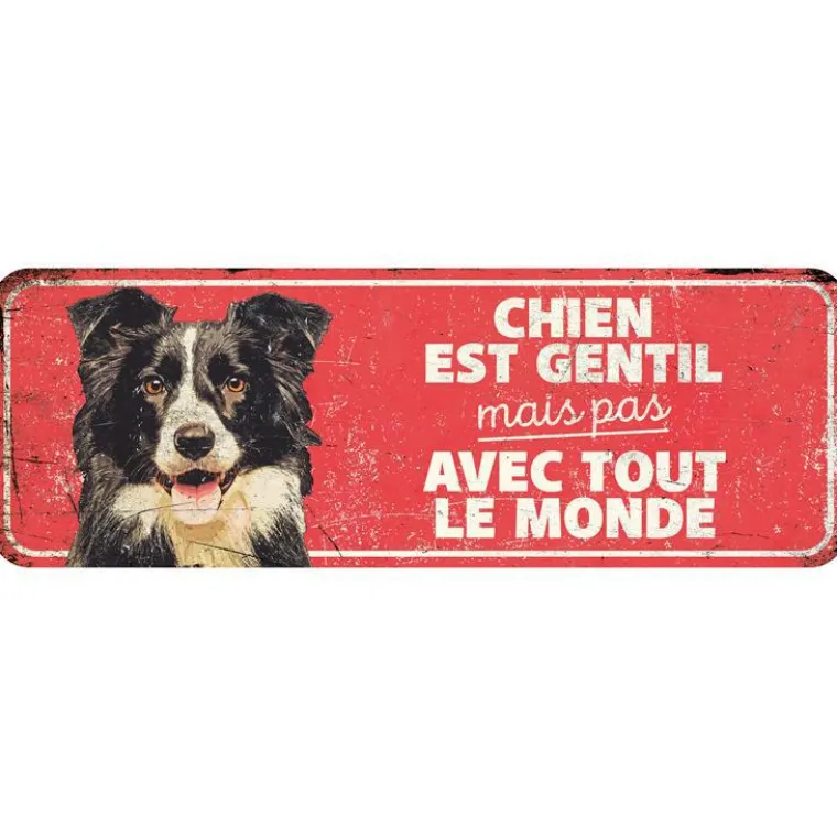 D&D HOME Panneau d'avertissement chien coloris rouge en métal galvanisé - 40 x 13 x 0,3 cm