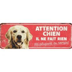 D&D HOME Panneau d'avertissement golden retriever coloris rouge en métal galvanisé - 40 x 13 x 0,3 cm