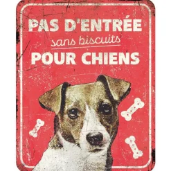 D&D HOME Panneau d'avertissement jack russel coloris rouge en métal galvanisé - 25 x 20 x 0,3 cm