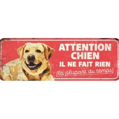 D&D HOME Panneau d'avertissement labrador coloris rouge en métal galvanisé - 40 x 13 x 0,3 cm