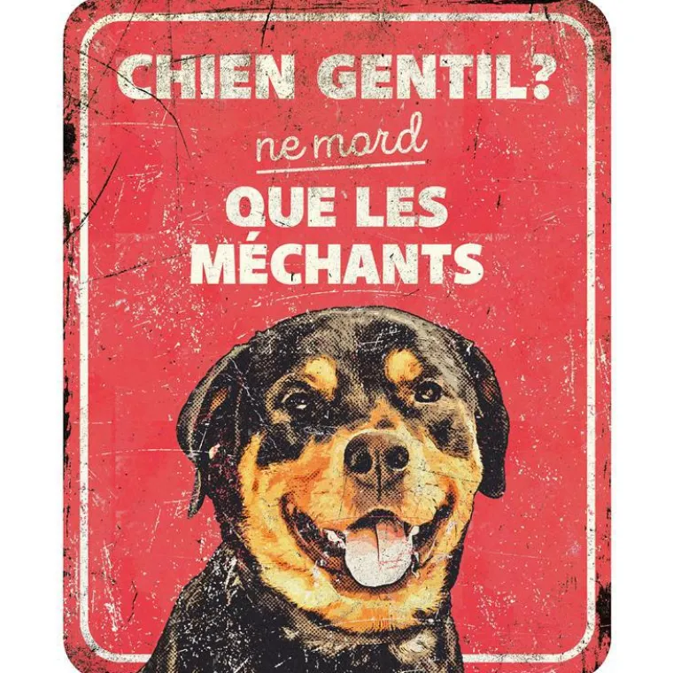 D&D HOME Panneau d'avertissement rottweiler coloris rouge en métal galvanisé - 25 x 20 x 0,3 cm