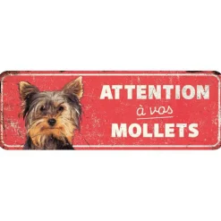 D&D HOME Panneau d'avertissement terrier coloris rouge en métal galvanisé - 40 x 13 x 0,3 cm