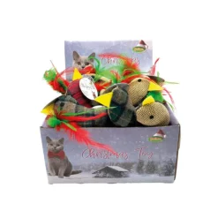 BUBIMEX Peluche de Noël pour chat motif tartan coloris multicolore en forme d'oiseau - 13 x 7 cm