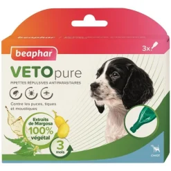 BEAPHAR Pipettes antiparasitaires pour le chiot coloris blanc VETOpure – 3 x 1 ml