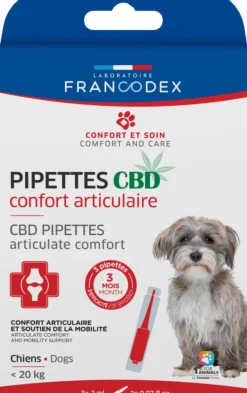 FRANCODEX Pipettes CBD pour chien de moins de 20 kg confort articulaire - x 3 de 2 ml