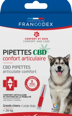 FRANCODEX Pipettes CBD pour chien de plus de 20 kg confort articulaire - x 3 de 4 ml