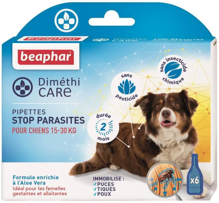 BEAPHAR Pipettes pour chien moyen DiméthiCARE 6 x 3 ml
