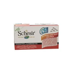 SCHESIR Pâtée pour chat au Thon et Crevettes Pack de 6 boites de 50 g