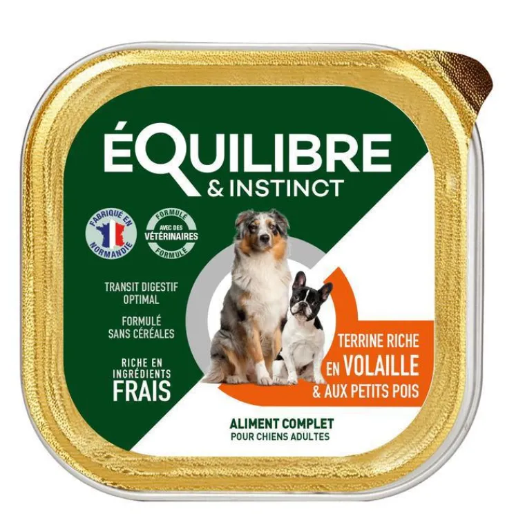 EQUILIBRE&INSTINCT Pâtée pour chien volaille pois en barquette de 300 g