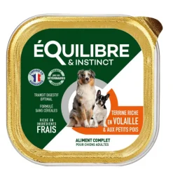 EQUILIBRE&INSTINCT Pâtée pour chien volaille pois en barquette de 300 g