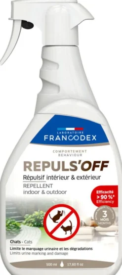 FRANCODEX RŽpulsif d'intŽrieur et d'extŽrieur pour chat marquages urinaires et dŽgradations Repuls'Off - 500 ml