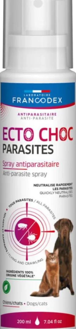 FRANCODEX Spray antiparasitaire pour chien et chat Ecto Choc Parasites Duo - 200 ml