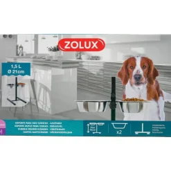 ZOLUX Support réglable en métal avec 2 écuelles inox pour chien - 1,5 L