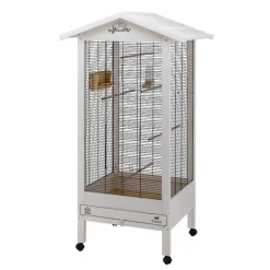 FERPLAST Volière pour canaris et oiseaux exotiques coloris blanc en bois Hemmy – 84,5 x 65,5 x 165 cm